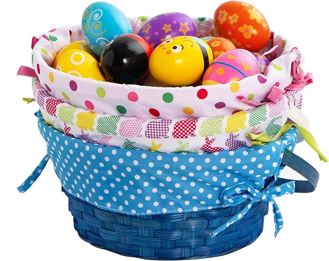 JOYIN 3 Pcs Easter Bamboo Baskets with Polka Dots Lining, Natural Woven Easter Eggs and Candy Wic... | Amazon (US)