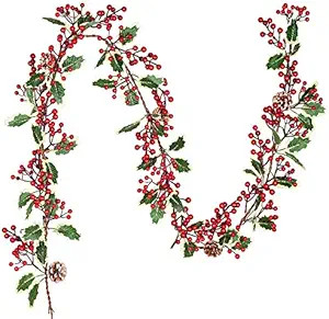 DearHouse 7FT Red Berry Christmas Garland with Pine Cone Garland Artificail Garland Indoor Outdoo... | Amazon (US)