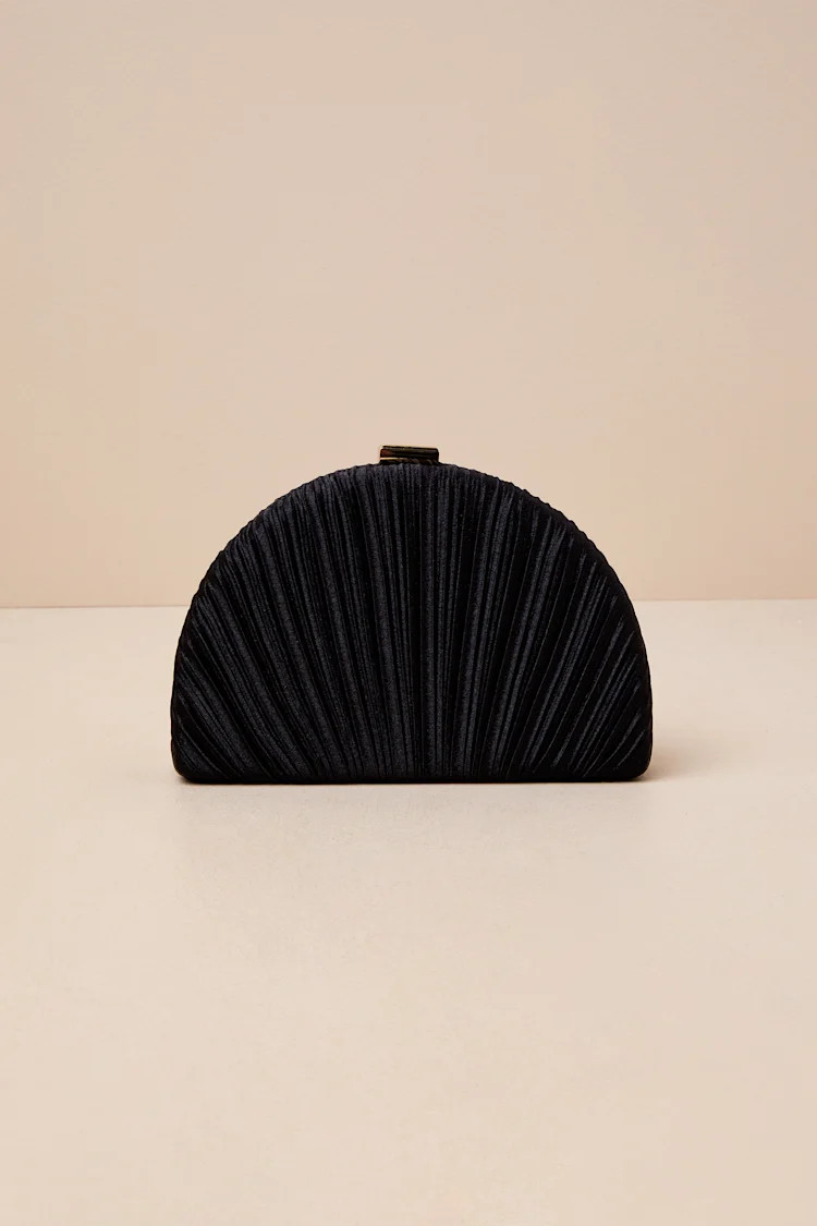 Pleat Perfection Black Satin Pleated Hard Clutch | Lulus