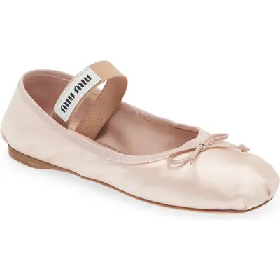 Miu Miu Logo Strap Ballet Flat in Baltico at Nordstrom, Size 9.5Us | Nordstrom