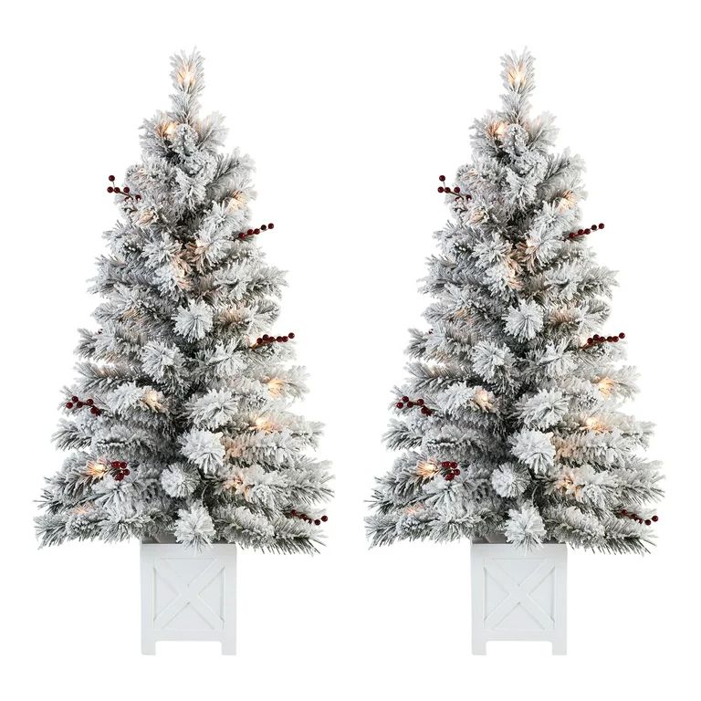 Holiday Time Set of 2, 3.5' Flocked Potted Christmas Tree | Walmart (US)