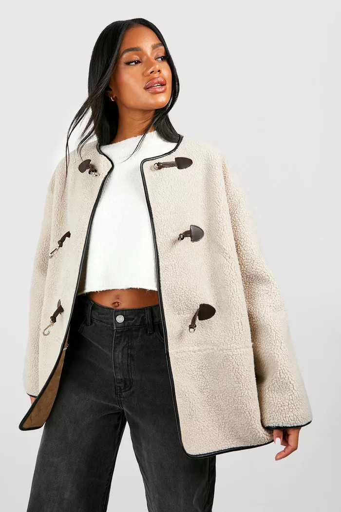 Toggle Button Teddy Jacket | boohoo (US & Canada)