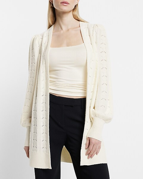 Pointelle Balloon Sleeve Cardigan | Express