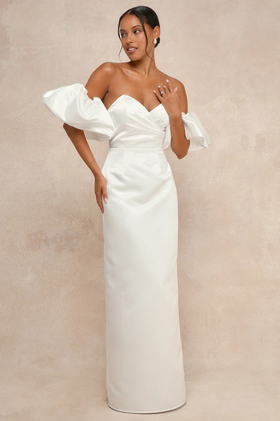 Profound Love White Satin Pleated Puff Sleeve Maxi Dress
            Lulus
        $118 $79Return... | Lulus