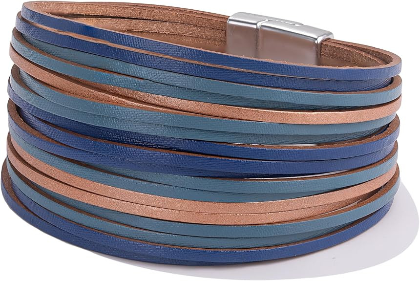 Stackable Boho Chunky Leather Wrap Bracelets Layered Western Hippie Cuff | Colorful Bohemian Magn... | Amazon (US)