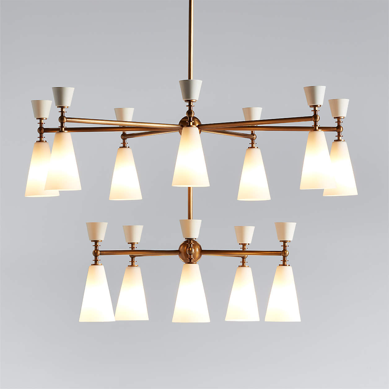 Saintes Oversized Two-Tiered Brass Mid-Century Chandelier Light 44.5" + Reviews | Crate & Barrel | Crate & Barrel