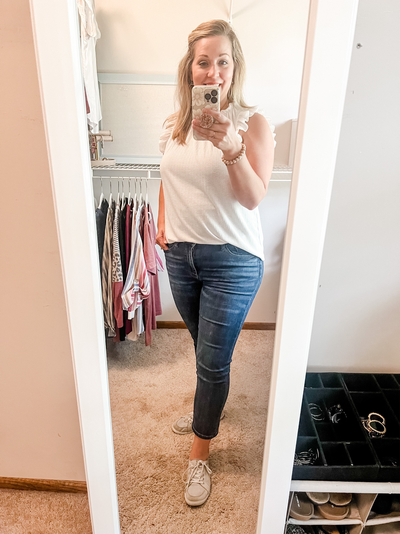 Outfit of the day for an easy weekend look perfect for a Saturday morning baseball game. See my stories for Nate’s double play! 😉 
.
White ruffle top, crop jeans and comfy shoes for the win! A crabby toddler who wanted to leave early, not a win. 😂 
.
Look linked in the LTK app or drop a comment or message me for quick links! 
.


#affordablefashion #styleinspo #whatiwore #casualstyle #styleblogger  #comfyoutfit #comfystyle #comfortablestyle #comfortablefashion #momismyfavoritename #affordablestyle #momstyles #realmomstyle #everydaystyle #midsizeblogger #midsizefashion #theeverydaygirlathome #outfitdetails #ootdpost #todaysoutfits



#LTKunder100 #LTKsalealert #LTKstyletip