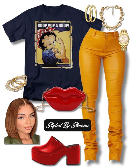 Betty Boop Graphic Tee Outfit Inspo


spring outfits, red mules, red clogs, stacked pants, gold jewelry, gold chunky chain, gold hoop earrings, red lips purse, red crossbody bag, mustard yellow pants, glueless bob wig, bracelet stack, Amazon Outfits

#LTKstyletip #LTKitbag #LTKshoecrush