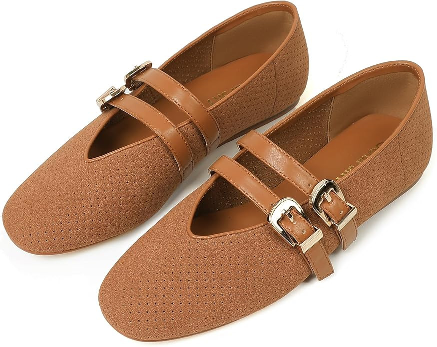 Ballet Flats Shoes for Women Slip On Mary Jane Mesh Flats Adjustable Strap Rounded Toe Dressy Bal... | Amazon (US)
