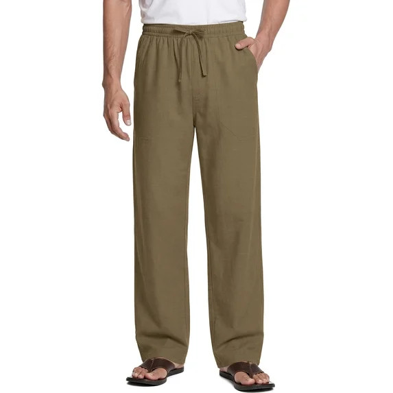 GENTS BLISS Linen Men Pants Elastic Waist Drawstring Pants for Men Casual Beach Men Pants with Po... | Walmart (US)