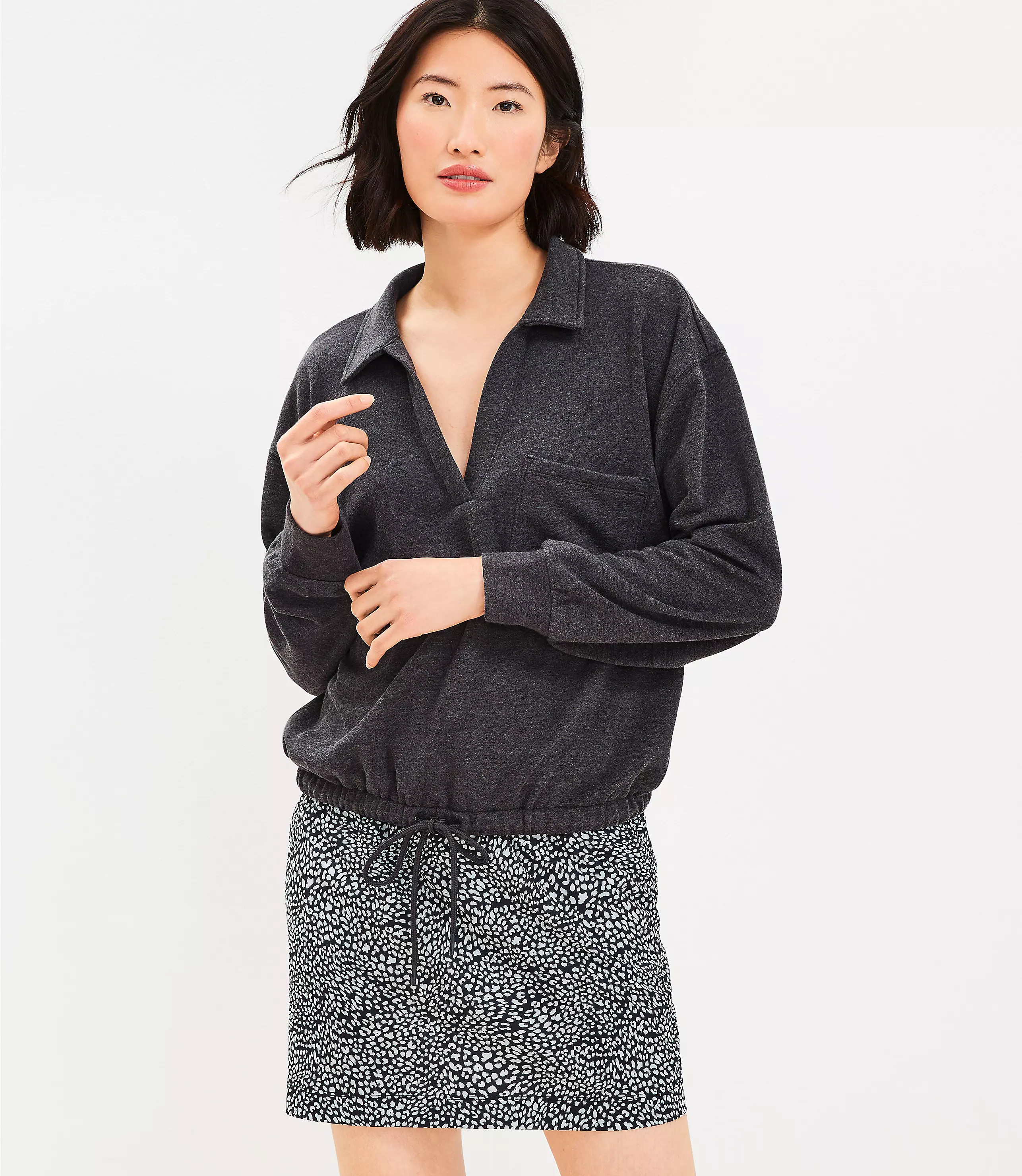 Lou & Grey Collared Cozy Cotton Terry Drawstring Sweatshirt | LOFT
