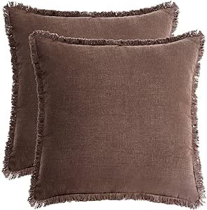 AmHoo Pack of 2 Linen Pillow Covers with Tassels Fringed Decorative Rustic Natural Throw Pillowca... | Amazon (US)