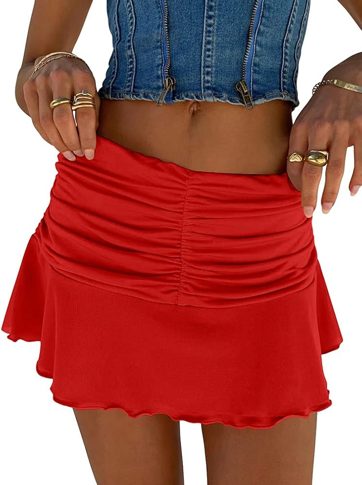 YMDUCH Women's A-Line Ruched Ruffle Beachwear Athletic Skorts Mini Skirts | Amazon (US)