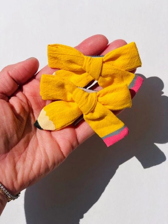 Set of two pencil alligator clip pencil bows (Mini) Back to School Pencil Bow, PINK or YELLOW, en... | Etsy (US)