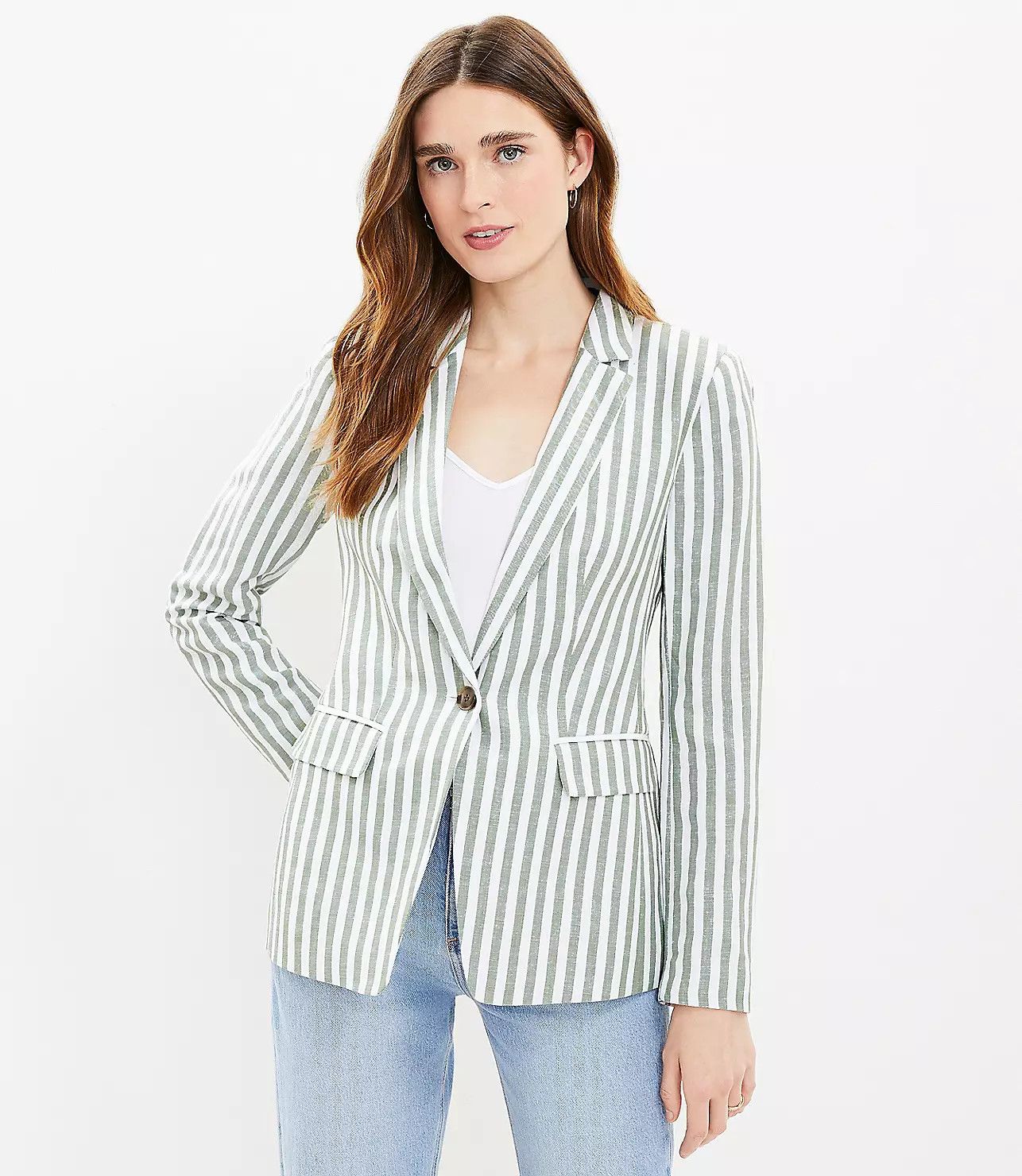 Striped Linen Blend Modern Blazer | LOFT