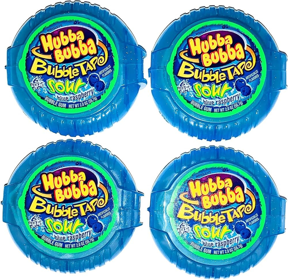 Hubba Bubba Bubble Tape Sour Blue Raspberry | 6 Feet of Fun | 4 Pack | Amazon (US)