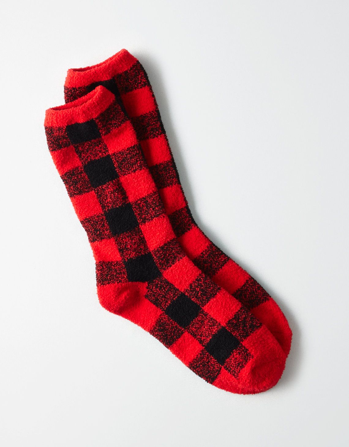 AEO Cozy Plaid Crew Sock, Red | American Eagle Outfitters (US & CA)