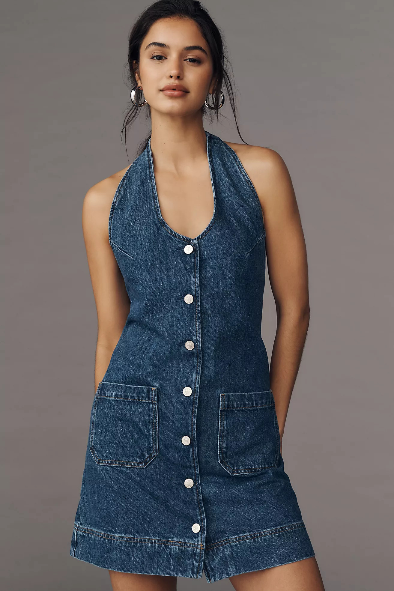 Reformation Brittany Halter Denim Mini Dress | Anthropologie (US)