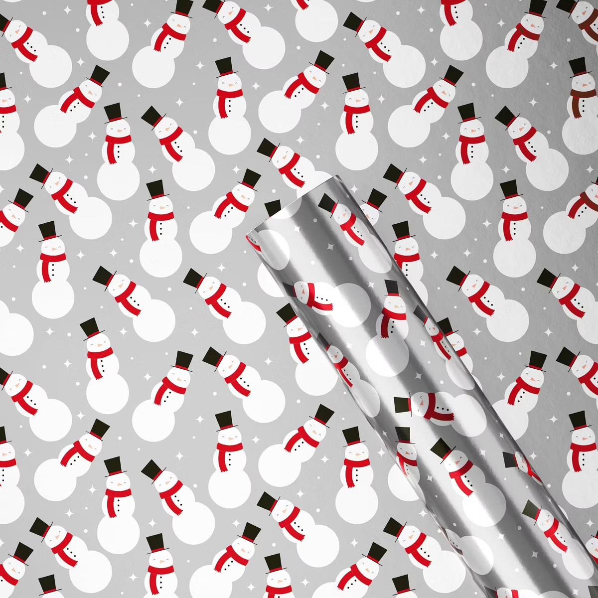 30" 25 sq ft Christmas Roll Wrap Snowman on Silver - Wondershop™ | Target