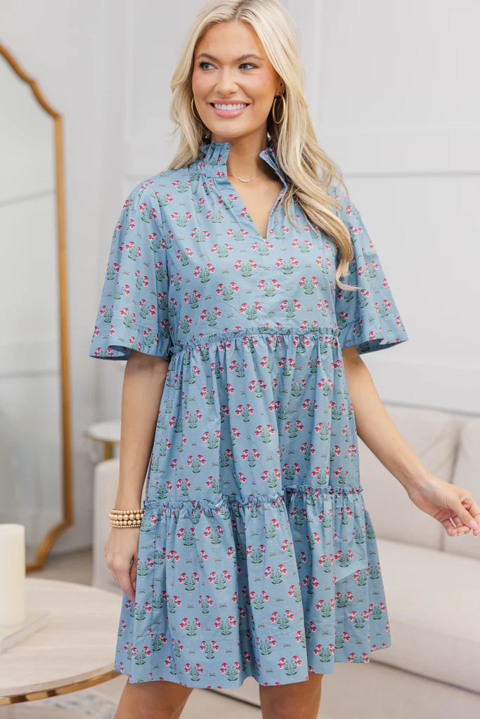 NURSING COLLECTION: Feeling Your Best Blue Floral Medallion Dress | The Mint Julep Boutique