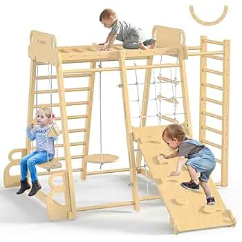 Upgraded Indoor Jungle Gym 9-in-1 Playground Kids Climbing Toys, Montessori Philosophy Waldorf St... | Amazon (US)