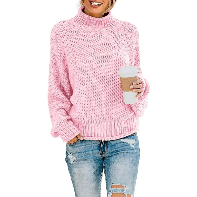MLANM Womens Turtleneck Loose Sweaters Batwing Long Sleeve Pullover Tops Oversize Chunky Knit Jum... | Walmart (US)