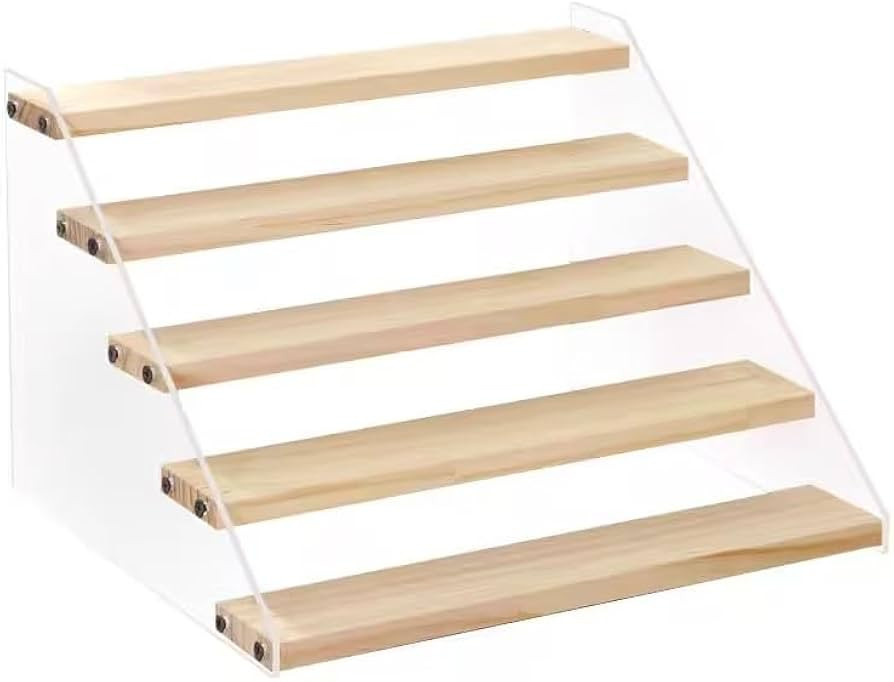 BYCY Wood Display Stand 5 Tier Clear Acrylic Display Shelf Riser for Perfumes Pop Figures Jewelry... | Amazon (US)