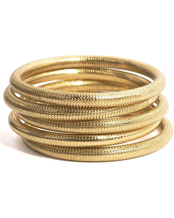 Pure Hands Sine Qua Non-Herzogin - Handmade Set of 5 Slim Chunky Brass Pipe Bangles in Embossed T... | Amazon (US)