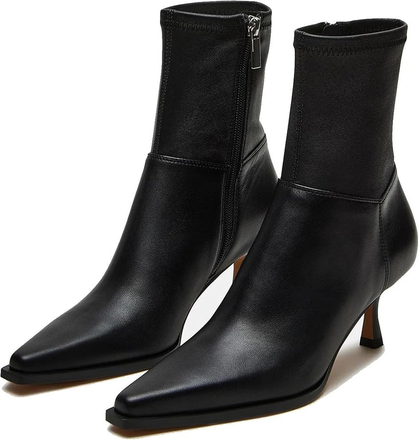 Womens Brown Suede Fall Boots with Side Zip, Ankle, Mid Calf, Pointed Toe, Kitten Heel, Dressy, S... | Amazon (US)