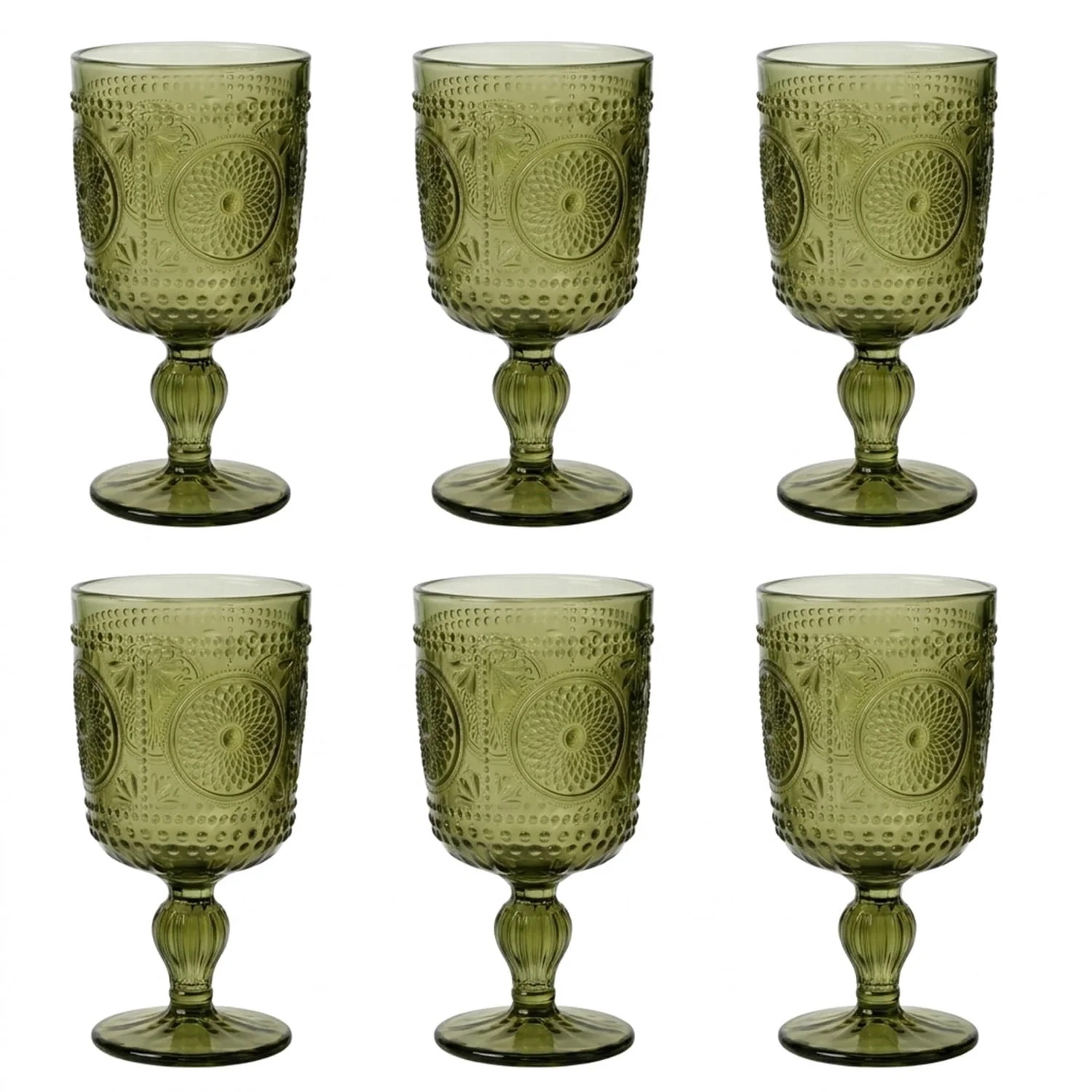 KINGSTONE Drinkware Set,6-Piece Vintage Embossed Stemmed Glass Goblets,9.47oz | Walmart (US)