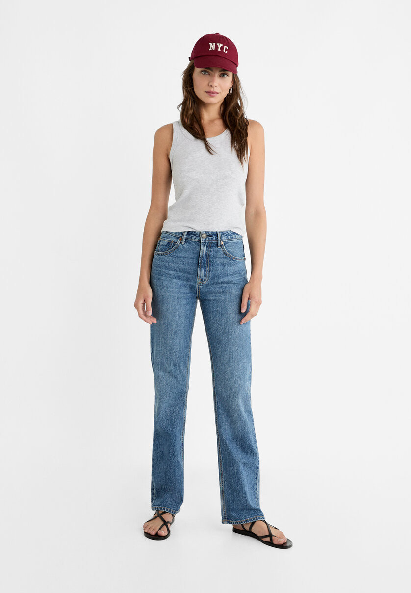 D98 straight-leg vintage effect jeans - Women's fashion | Stradivarius Germany | Stradivarius DE