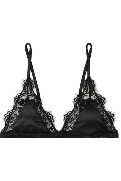 Mimi lace-trimmed satin soft-cup triangle bra | NET-A-PORTER (US)