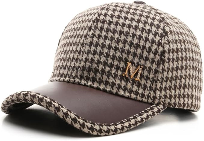 Houndstooth Cap Women Baseball Cap Metal M Set with Diamonds Velvet Surface Warm Hat | Amazon (US)