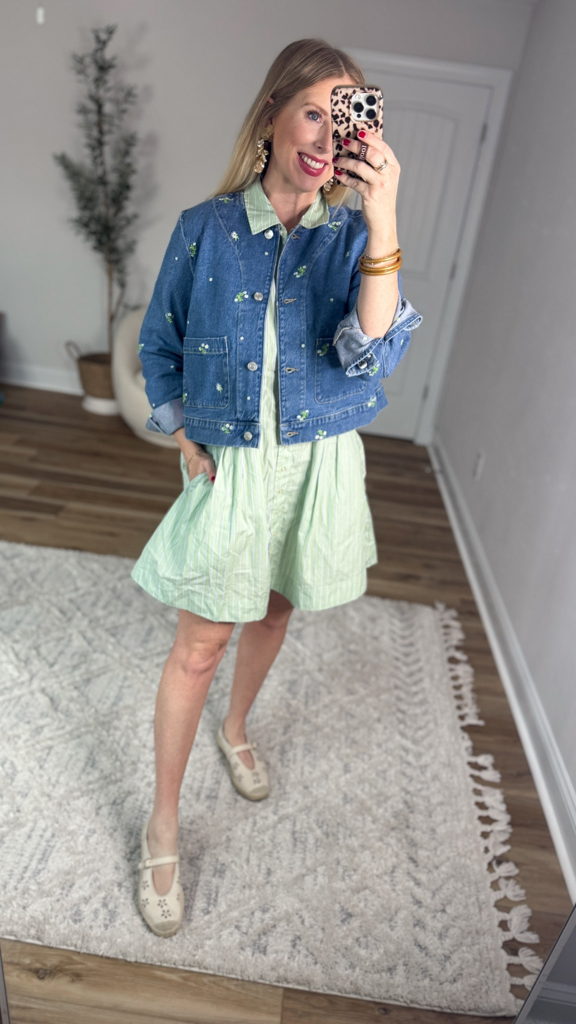 Weekend Walmart Wins try-on
Floral embroidered denim jacket- small
Green stripe corset waist dress- small, if between go down a size  

#LTKmomlife #LTKootd #LTKWorkwear
