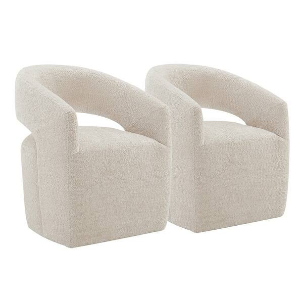 Joey Modern Dining Chair with Caster Wheels & Open Back - N/A - Set of 2 - Beige-Fabric | Bed Bath & Beyond