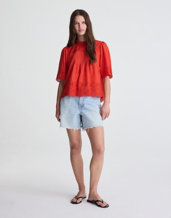 Embroidered Pintuck High-Neck Top | Madewell