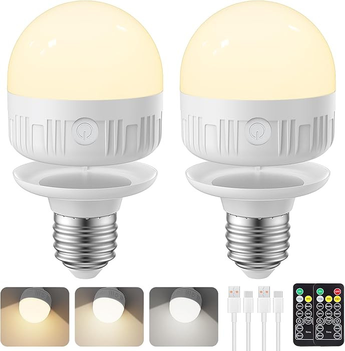 SCOPOW 2Packs E26 Rechargeable Light Bulbs with Remote Control, 5W 350lm Magnetically Battery Ope... | Amazon (US)