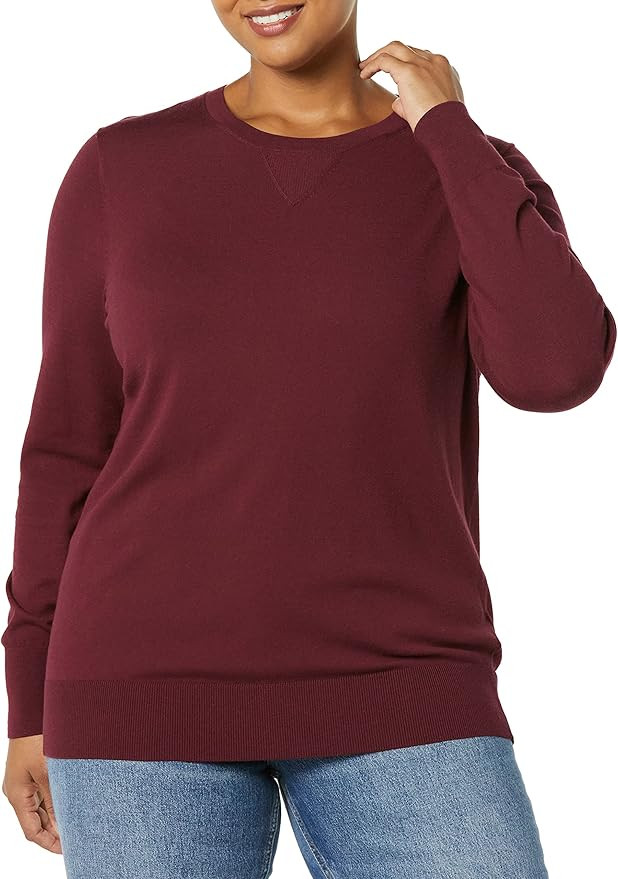 Daily Ritual Women's Fine Gauge Stretch Crewneck Pullover Sweater (Available in Plus Size) | Amazon (US)
