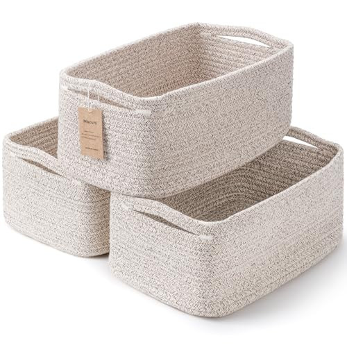 Maxuni 3-Pack Small Storage Baskets for Organizing | Woven Shelf Toy Basket | Rope Baskets for Gifts Empty | Closet Organizer Bins with Handles | Cube Decorative Box | 11.8×7.8×5.1” | Mixed brown | Amazon (US)