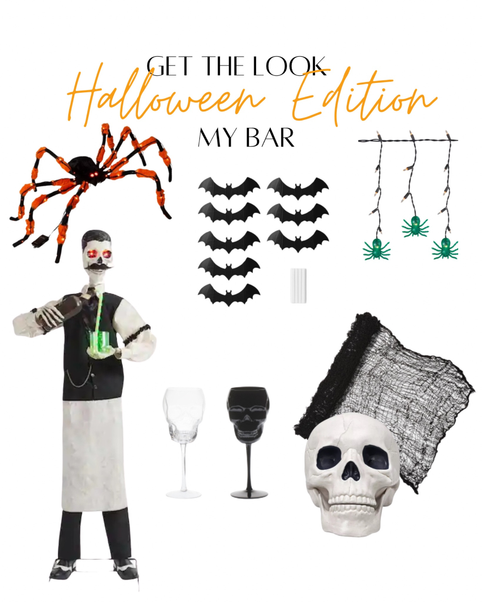 Halloween decoration for a bar. My Halloween decor. Target. Home Depot. Wine glasses. Halloween lights. Spooky fabric. Halloween animatronics. Halloween bartender. Tj Maxx. Amazon Halloween. 

#LTKHome #LTKFallSale #LTKSeasonal