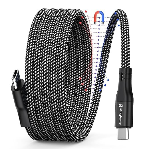 Magtame Magnetic USB C Cable - 1M Retractable Coiled Cord, 60W(3A) Fast Charging, Nylon Braided, ... | Amazon (UK)