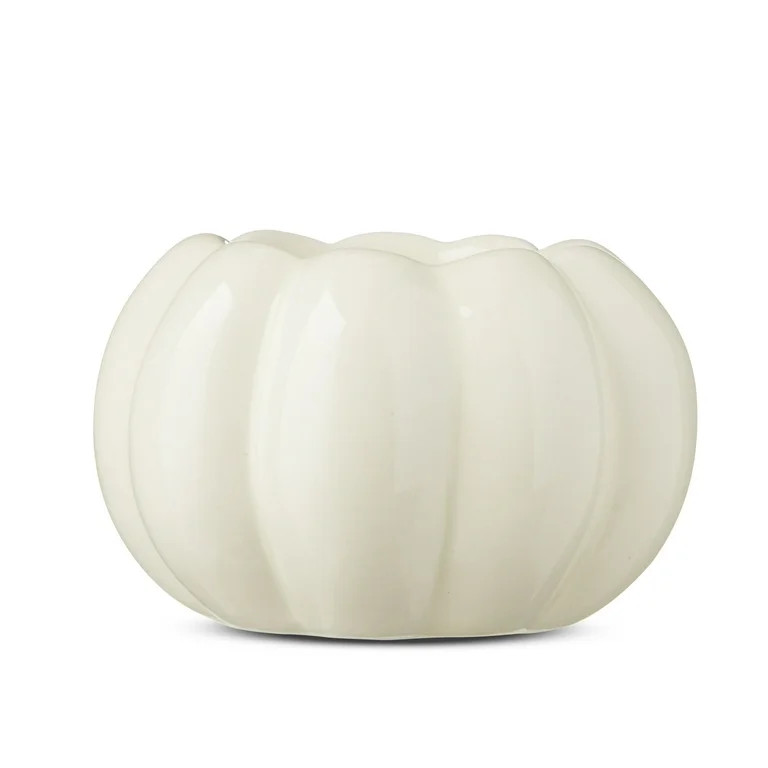 Harvest White Ceramic Pumpkin Tealight Holder Decoration, by Way To Celebrate - Walmart.com | Walmart (US)