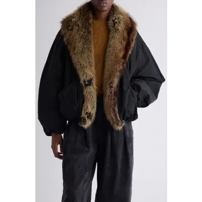 Isabel Marant Charone Faux Fur Collar Short Parka in Black at Nordstrom, Size 2 Us | Nordstrom