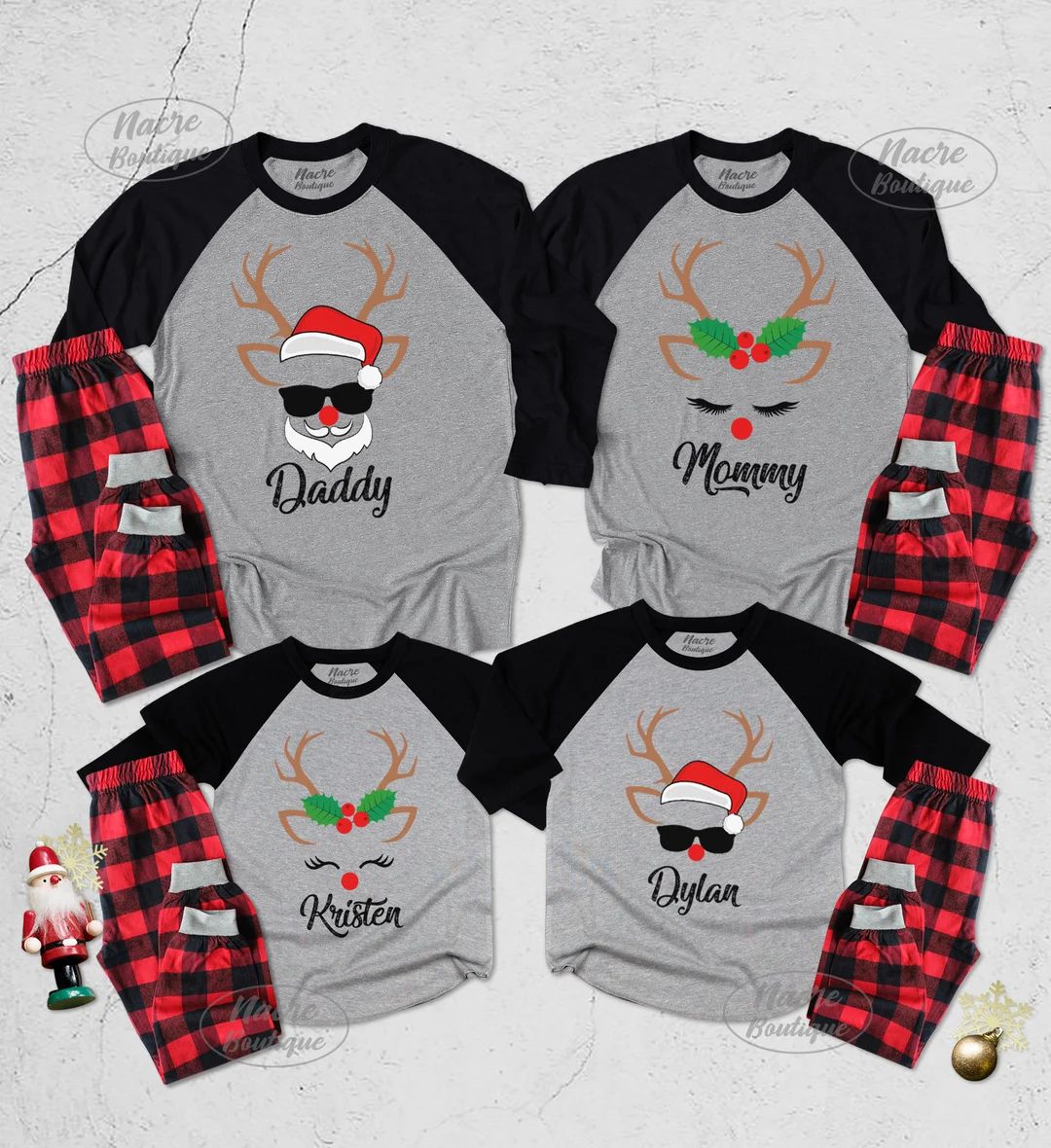 Custom Christmas Reindeer Raglan Matching Family Christmas - Etsy | Etsy (US)