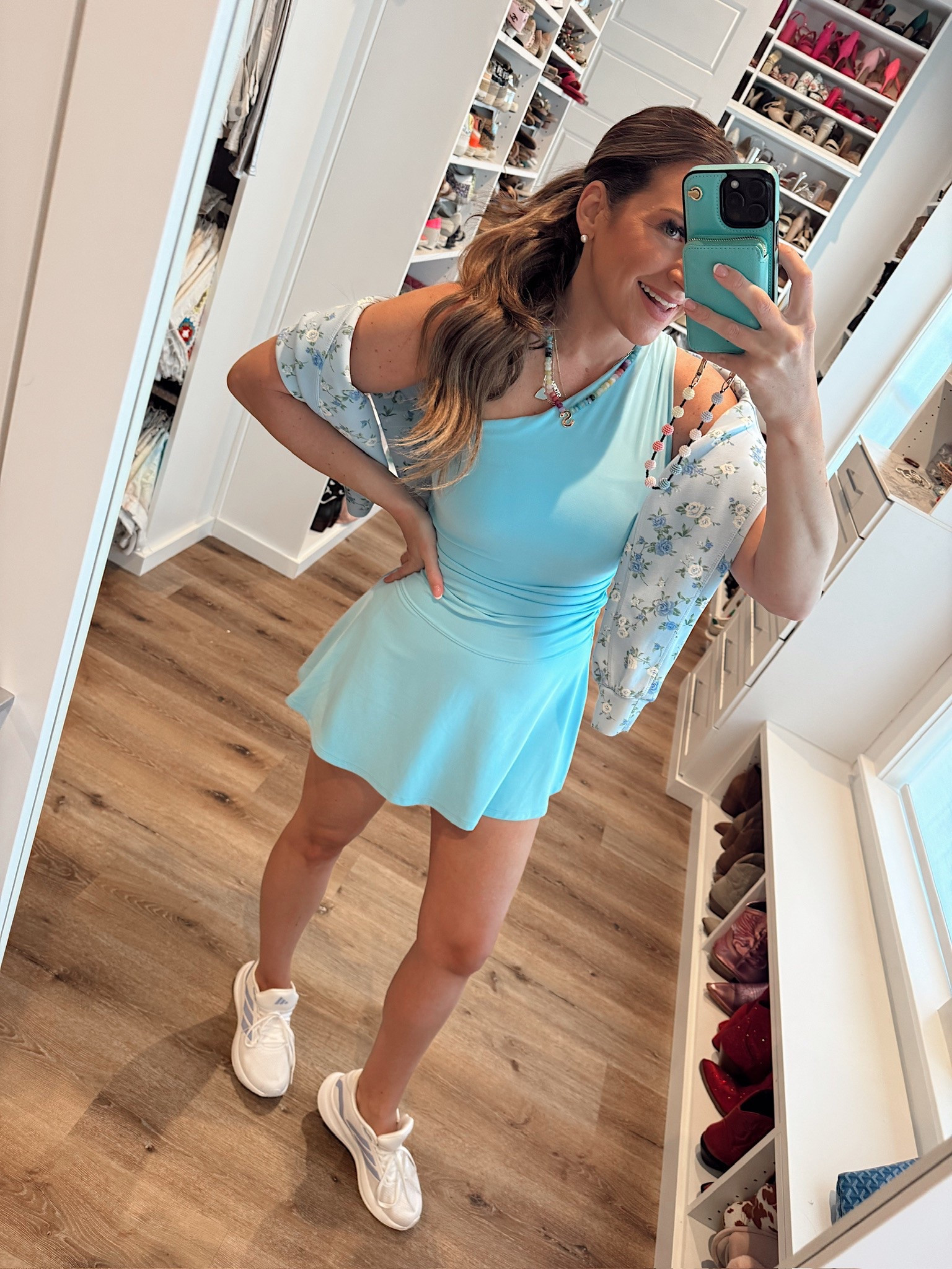 In a medium one shoulder ruched active dress, medium sweatshirt, sneakers and accessories- fits tts.

#LTKSeasonal #LTKStyleTip #LTKActive