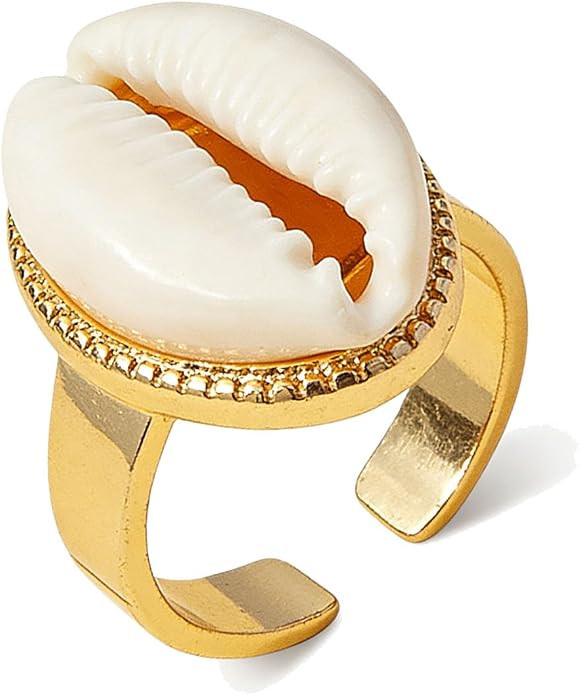 Shell Ring for Women Gold Cowrie Shell Ring Adjustable Boho Seashell Beach Rings for Women Summer... | Amazon (US)