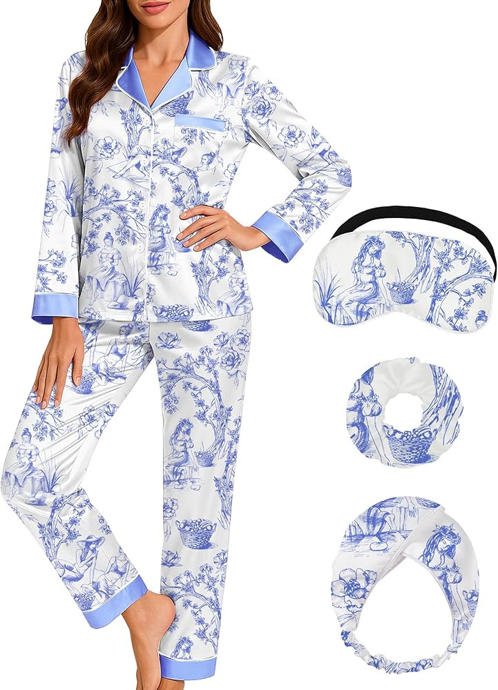 DOLOS Silk Satin Pajama Set for Women Short/Long Sleeve 2-Piece Silky Pajamas for Women Button Do... | Amazon (US)
