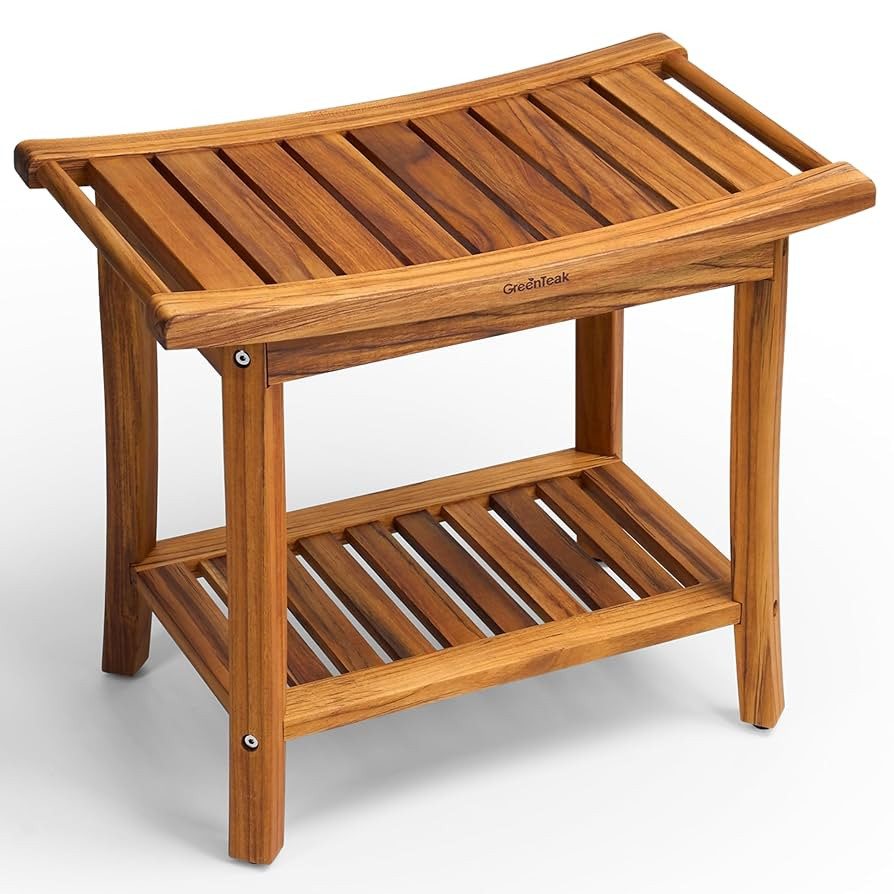 Premium 22" Teak Shower Bench with Handles, Waterproof Teak Shower Stool, Wooden Stool for Bathro... | Amazon (US)