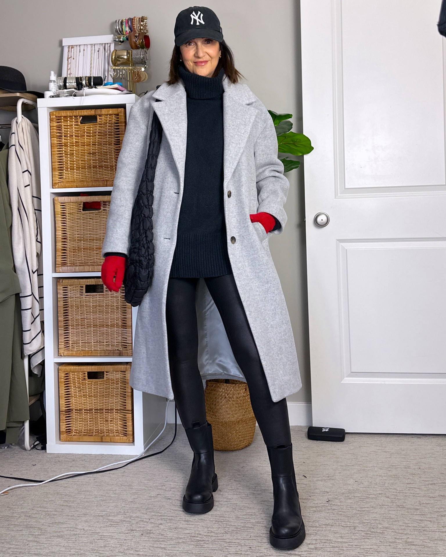 Warm but chic outfit! My faux leather leggings are fleece lined and my coat 80% wool - both on sale for Black Friday!
My gloves are 60% off and so soft! Wearing M in the leggings (I find them more comfortable than my usual S) and in the turtleneck sweater for more sleeve length, wearing my usual S in the coat. 
For reference I’m 5’ 7” tall.
Boots are from last year but I linked similar from the same retailer and others.


#LTKCyberWeek #LTKover40 #LTKstyletip