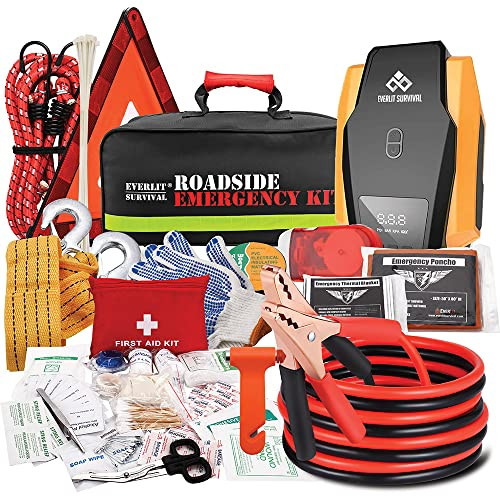 Everlit Survival Car Emergency Kit, Roadside Safety Tool Kit with Gloves,Digital Auto Air Compressor Tire Inflator, First Aid Kit, 12 Feet Jumper Cable, Tow Strap, Flashlight for Women, Men, Teenagers | Amazon (US)